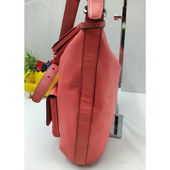 Coach Courtenay Coral Pink Leather Turnlock Pocket Tassel Hobo Shoulder Bag - Picture 4 of 16